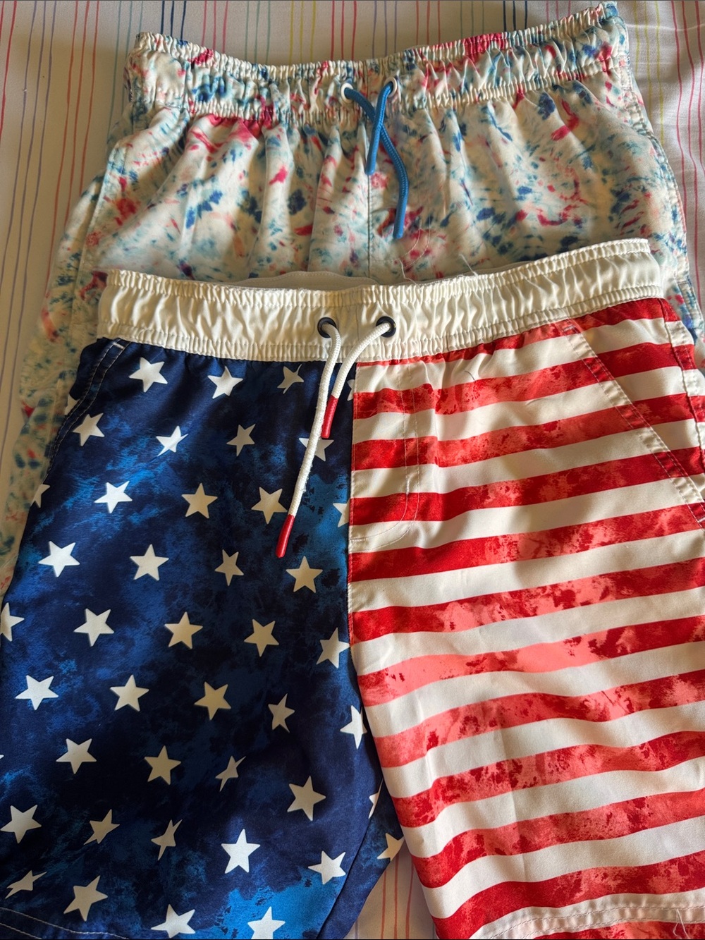 Patriotic American Flag Swim Trunks + Tie-Dye Swim Shorts Set